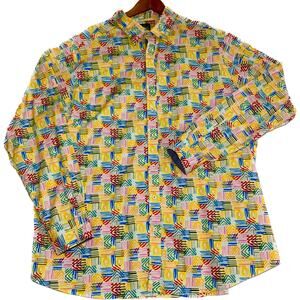 CREMIEUX Bright Colored Button Front Mens Shirt Denim Accents 3XL Tall Festival